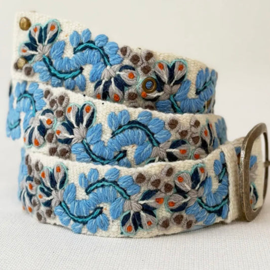 Blue Serenade Embroidered Wool Belt